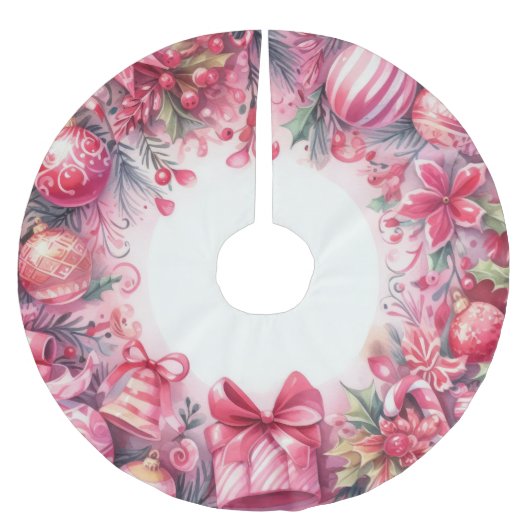 Weihnachtssaison in Aquarellen Polyester Weihnachtsbaumdecke (Vorderseite)