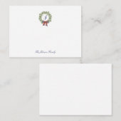 Weihnachtssaison Wreath Bow Stationer Monogram Mitteilungskarte (Vorne/Hinten)