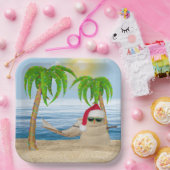 Weihnachtssandman am Strand von Tropical Pappteller (Party)