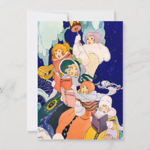 Weihnachtssänger unter den Sternen im Vintage-Stil Mitteilungskarte