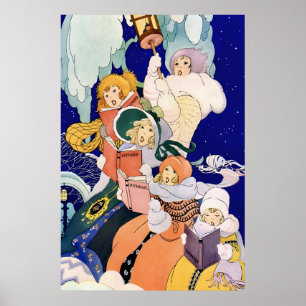 Weihnachtssänger unter den Sternen im Vintage-Stil Poster