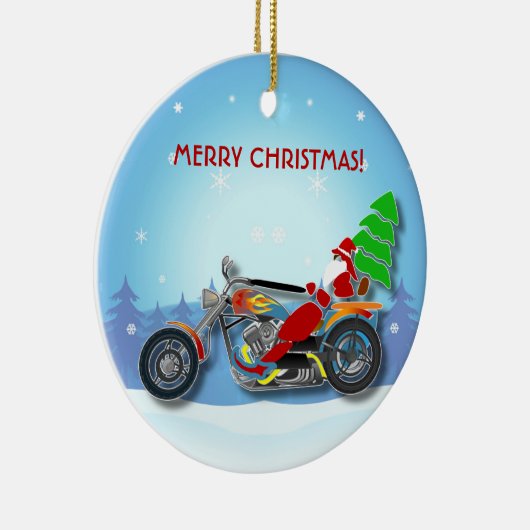 Weihnachtssankt-ReitChopper-Fahrrad mit rotem Hut Keramikornament (Rechts)