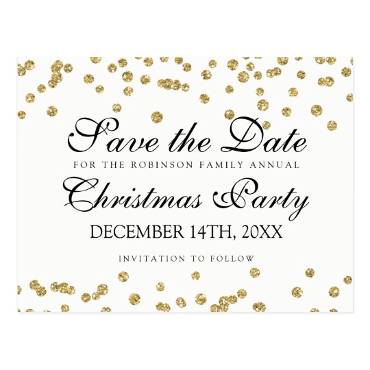 WeihnachtsSave the Date GoldGlitterConfetti Postkarte