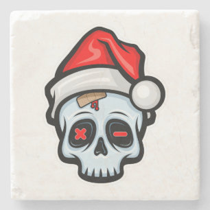 Weihnachtsschädel, Cartoon Stil Steinuntersetzer