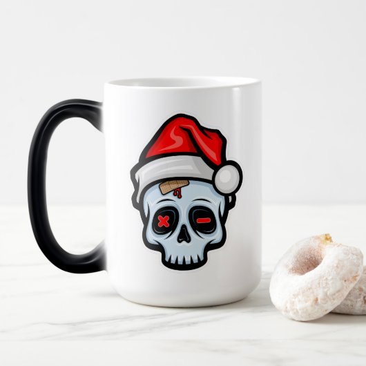 Weihnachtsschädel, Cartoon Stil Verwandlungstasse (Mit Donut)