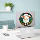 Weihnachtsschaf Cartoon Aufkleber (Laptop auf Schreibtisch)