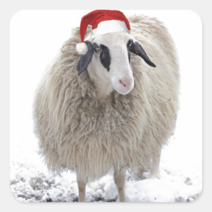Weihnachtsschaf individuell anpassbar Klassischer Quadratischer Aufkleber