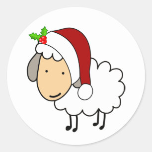 Weihnachtsschaf mit Santa-Hut Runder Aufkleber
