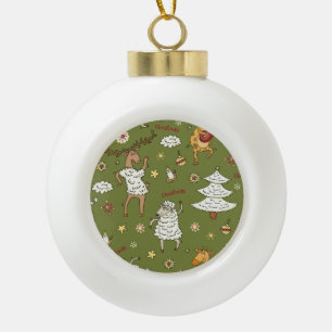 Weihnachtsschaf: Tier Illustration im Vintage-Stil Keramik Kugel-Ornament
