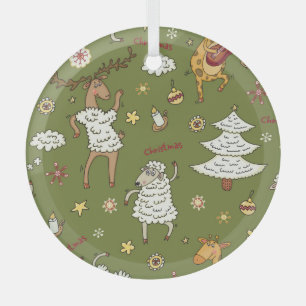Weihnachtsschaf: Tier Illustration im Vintage-Stil Ornament Aus Glas