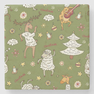 Weihnachtsschaf: Tier Illustration im Vintage-Stil Steinuntersetzer