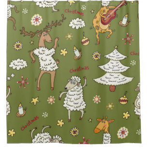 Weihnachtsschaf: Vintage Illustration von Tieren. Duschvorhang