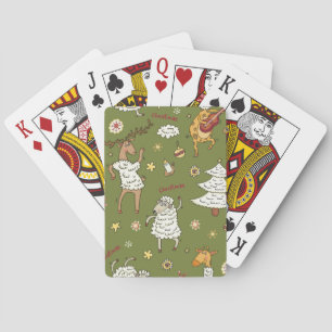 Weihnachtsschaf: Vintage Illustration von Tieren. Spielkarten