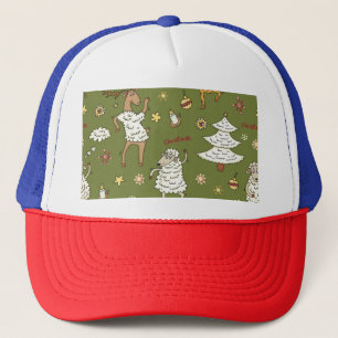 Weihnachtsschaf: Vintage Illustration von Tieren. Truckerkappe