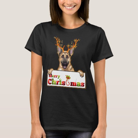 Weihnachtsschäfer Hund mit Antlern T-Shirt (Vorderseite)