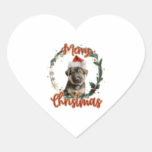 Weihnachtsschäfer in Weihnachtsmannmütze Herz-Aufkleber
