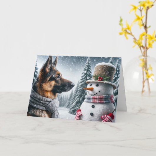 Weihnachtsschäfer mit Schneemann Karte (Gelbe Blume)