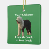 Weihnachtsschäferhund mit Feiertags-Mitteilung Keramikornament (Links)
