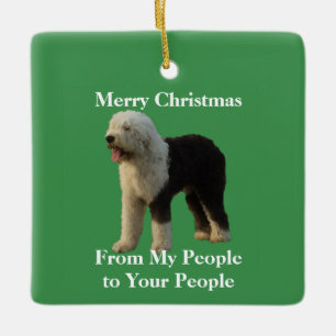 Weihnachtsschäferhund mit Feiertags-Mitteilung Keramikornament