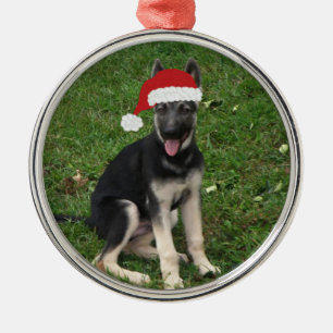 Weihnachtsschäferhund-Verzierung Silbernes Ornament