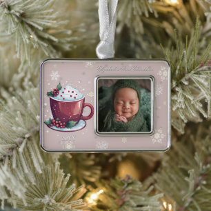 Weihnachtsschale Heiße Schokolade Foto Rosé Rahmen-Ornament Silber
