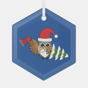 Weihnachtsschale mit Ax und Schneebaum Ornament Aus Glas