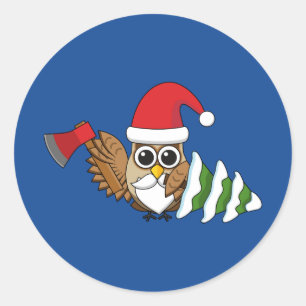 Weihnachtsschale mit Ax und Schneebaum Runder Aufkleber