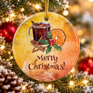Weihnachtsschale Orange Stechpalmen-Beere Zimt Grü Keramik Ornament