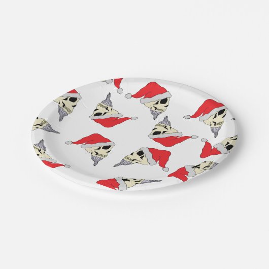 Weihnachtsschalen mit Weihnachtsmannmützen Papierp Pappteller (Schrägansicht)