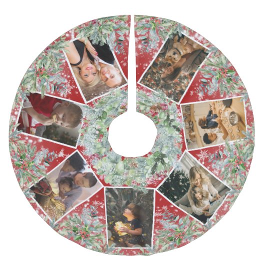 Weihnachtsschatz Familienfoto Collage Polyester Weihnachtsbaumdecke (Vorderseite)