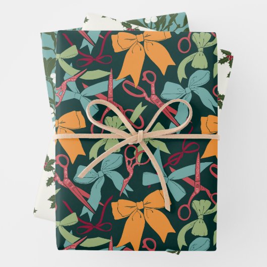 Weihnachtsschere, Bows, Holly und Mistletoe Geschenkpapier Set (Beispiel)