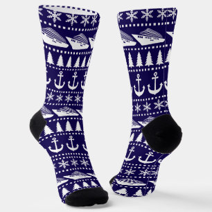 Weihnachtsschiff Gemustert Navy Blue Socken