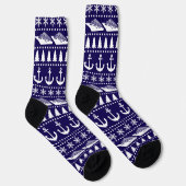 Weihnachtsschiff Gemustert Navy Blue Socken (Rechts)