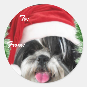 Weihnachtsschih Tzu-Geschenk-Tag-Sticker Runder Aufkleber