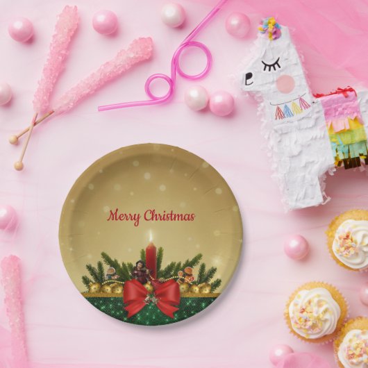 Weihnachtsschild mit Roter Kerze Pappteller (Party)