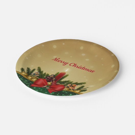 Weihnachtsschild mit Roter Kerze Pappteller (Schrägansicht)