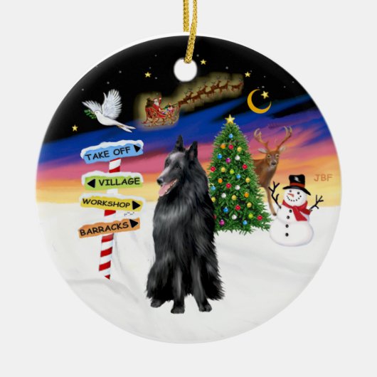 Weihnachtsschilder - Belgische Schafhunde Keramikornament (Vorne)