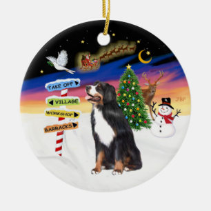 Weihnachtsschilder - Berner Hund Keramikornament