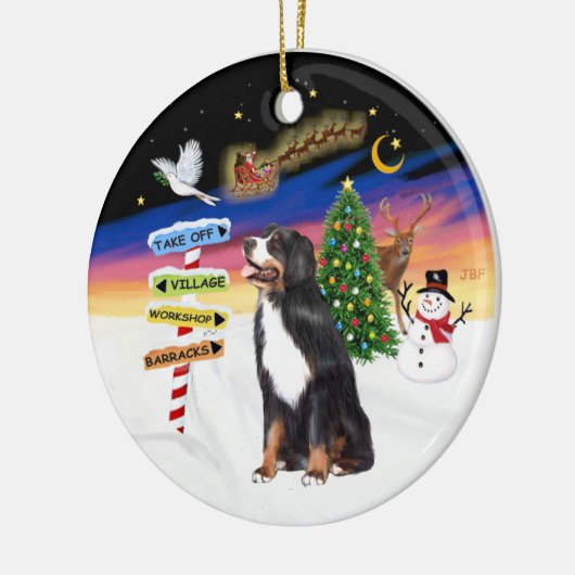Weihnachtsschilder - Berner Hund Keramikornament (Links)