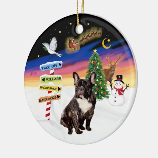 Weihnachtsschilder - Franzosen-Bulldogge Keramik Ornament (Links)