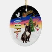 Weihnachtsschilder - Franzosen-Bulldogge Keramik Ornament (Rechts)