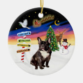 Weihnachtsschilder - Franzosen-Bulldogge Keramik Ornament (Vorne)