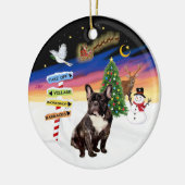 Weihnachtsschilder - Franzosen-Bulldogge Keramik Ornament (Links)