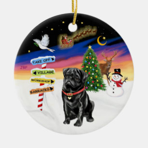 Weihnachtsschilder - Schwarzer Mops Keramikornament