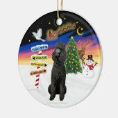 Weihnachtsschilder - Schwarzes Standard-Poodle Keramik Ornament (Links)