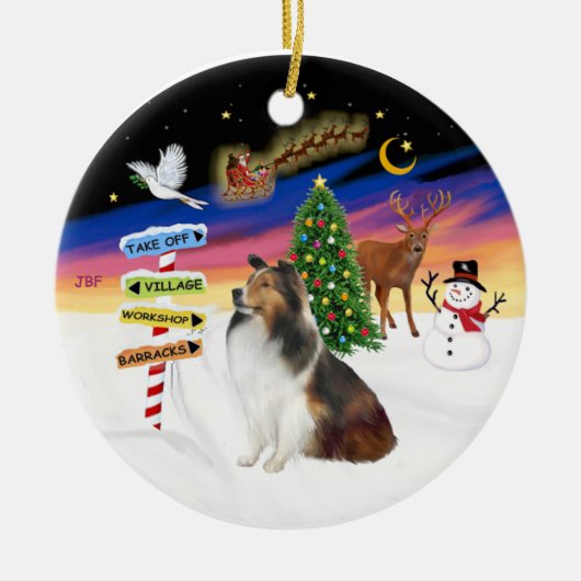 Weihnachtsschilder - Shetland Sheepdog (L) Keramik Ornament (Vorne)