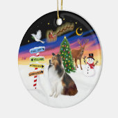 Weihnachtsschilder - Shetland Sheepdog (L) Keramik Ornament (Links)