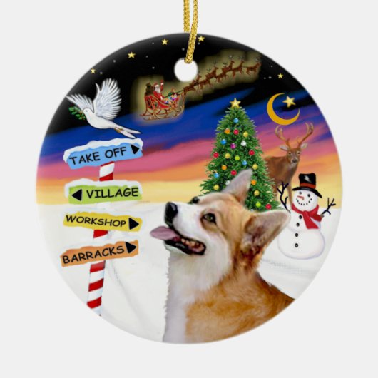 Weihnachtsschilder - Walisischer Corgi (Pembroke) Keramikornament (Vorne)
