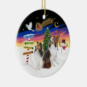 Weihnachtsschilder - Zwei Shetland Sheepdogs (D-L) Keramikornament (Rechts)