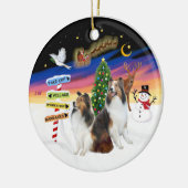 Weihnachtsschilder - Zwei Shetland Sheepdogs (D-L) Keramikornament (Links)
